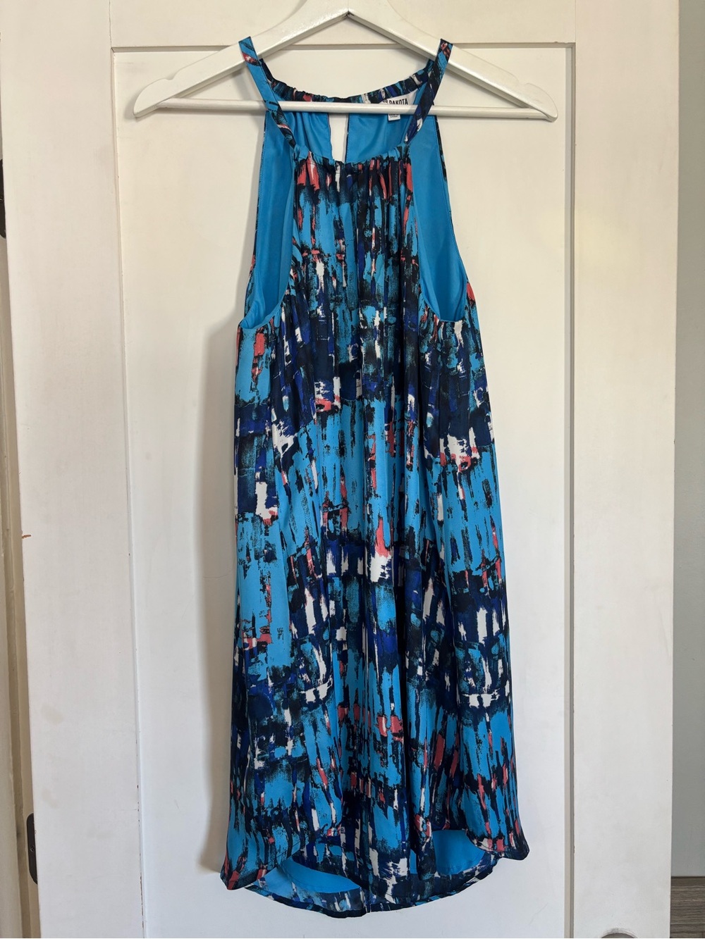 BB Dakota | Blue Abstract Brushstroke Halter Dress